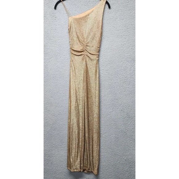 DAVID MEISTER Women's Size 2 Gold Metallic One Shoulder Long Formal Dress - Picture 4 of 9